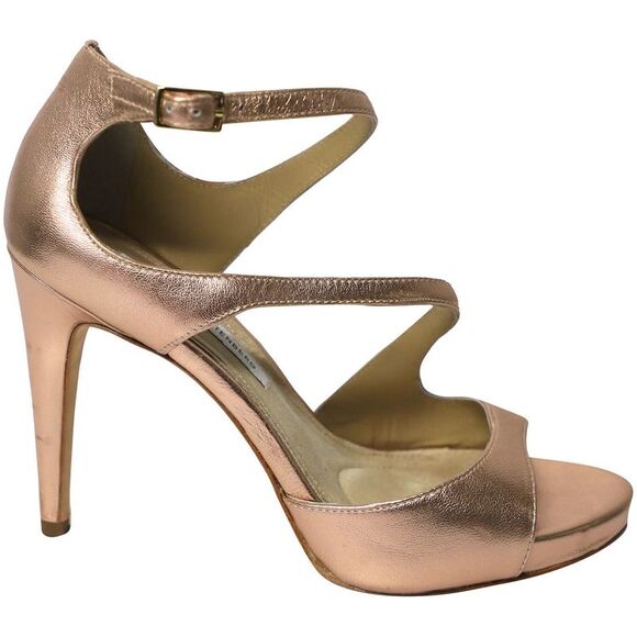 Diane Von Furstenberg Jujette  Heels in Metallic Rosegold Leather - Picture 1 of 12